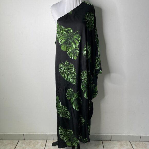 L'AGENCE Dresses & Skirts - L'AGENCE Women's Black Green Selena One Shoulder Tree Leaves Print Dress XXL